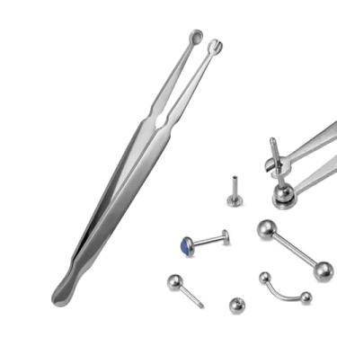 Imagem de Alicates de piercing ferramenta para agarrar bola de perfuração, alicate de aço inoxidável piercing pinça de grampo de barra para orelha tachas de lábio, parafusos de língua, remoção de piercing