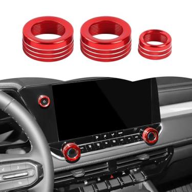 Imagem de RT-TCZ Tampa do botão do botão do interruptor do console central, capa do botão do interruptor de rádio AC, acessórios interiores para Chevrolet Chevy Colorado 2024 2025 (vermelho)