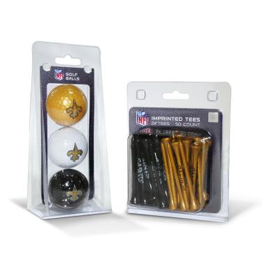 Imagem de Team Golf Bolas de golfe impressas com logotipo NFL New Orleans Saints (3 unidades) e camisetas de golfe regulamentadas de 6 cm (50 unidades), multicoloridas