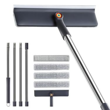 Imagem de Rodo de janela profissional para casa, rodo rotativo 3 em 1 para kit de limpeza de janelas com 3 microfibra e pano de tela - Ferramenta de limpeza de janela leve e sem riscos para janelas altas/vidro