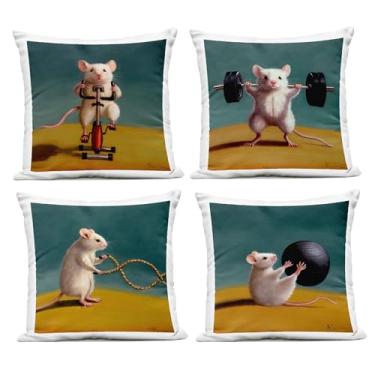 Imagem de Stupell Industries Almofada estampada para atividades ao ar livre com ratos fitness para malhar, 45 x 18 x 45, azul