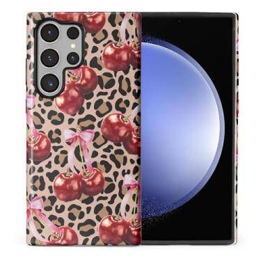 Imagem de ilikediy Capa para Samsung Galaxy S24 Ultra, HL2 Estética Leopardo Cereja Laço Híbrido 2 Camadas Capa Protetora de Silicone Design Padrão Capa