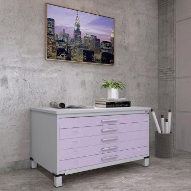 Imagem de Mapoteca Mont 5 Gavetas 71,3cm X 120,4cm Aço Cinza/Lilás