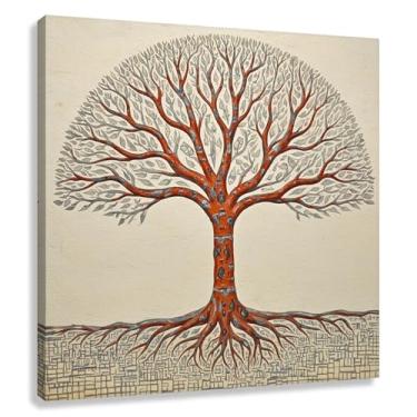 Imagem de Árvore da Vida Arte de Parede Impressão em Tela Decoração Quente Vermelho Cinza Sala de Estar Escritório Conexão Espiritual 30x30cmx1
