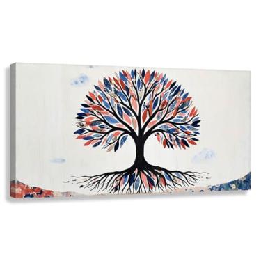 Imagem de Árvore da Vida Arte de Parede Impressão em Tela Decoração Vida'S Harmonia Vermelho Azul Laranja Folhas Raízes Natureza Sala de Estar 60x30cmx1