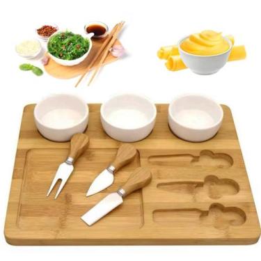 Imagem de Tábua Petisqueira De Bambu 100% Natural Ramekin Molheira - Tesla Store