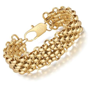 Imagem de WP WEPICK Pulseiras masculinas banhadas a ouro 18 quilates pulseira masculina de aço inoxidável sem manchas caixa de presente de joias de aniversário, 7 inch, Sem Pedra Preciosa