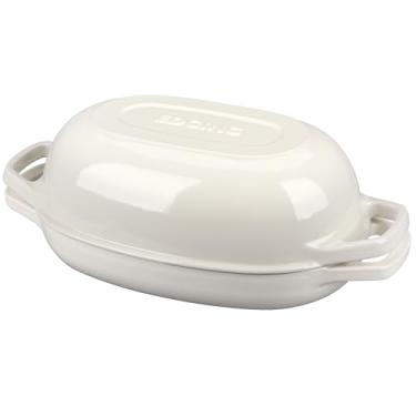 Imagem de EDGING CASTING Panela de forno holandês de ferro fundido esmaltado com tampa, forno holandês oval para assar pão, forno de pão para assar pão de fermento caseiro, 5 qt, branco