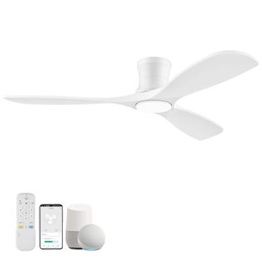 Imagem de Livory Ventiladores de teto de madeira de 132 cm com montagem embutida inteligente com luzes e controle remoto, motor CC silencioso, ventilador de teto externo interno ultra baixo funciona com