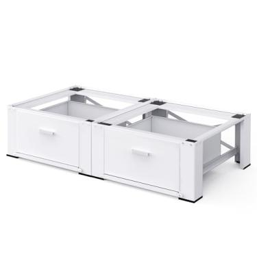 Imagem de MATALDE Pedestal de lavadora e secadora de 73,7 cm com gaveta - pacote com 2 pedestais de lavanderia para lavadora e secadora, suporte de aço para máquina de lavar, 36 cm de altura, branco