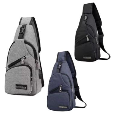 Imagem de Bolsa Mochila De Peito Tiracolo Pochete Bolsa Impermeável Transversal Masculina Bolsas Unissex com Entrada USB, 33cm x 16cm x 8cm, Estilo Minimalista, Poliéster, Preto/Cinza