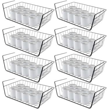 Imagem de mekueeex 8 Peças De Cesto Sob Prateleira, Cabideiro Suspenso, Prateleiras Deslizantes Para Balcão, Despensa, Mesa, Estante, Preto