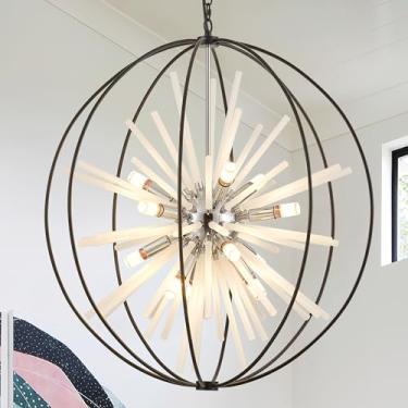 Imagem de TACDANDM Lustre Sputnik com globo de 16 luzes cromado preto de 80 cm, moderno, ajustável, suspenso, tubo de vidro, luminária pendente para entrada, hall de entrada, escada, sala de jantar, sala de