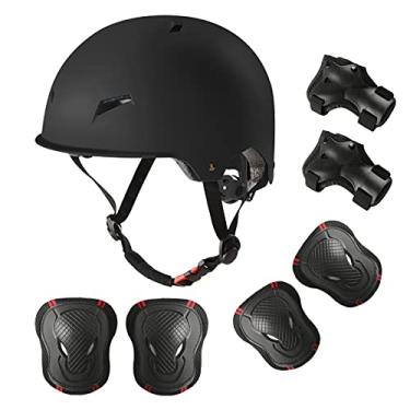 Imagem de Capacete de skate para adultos, joelheiras, cotoveleiras, protetores de pulso, conjunto de capacetes de proteção para adolescentes para bicicleta, ciclismo, skate, scooter, capacete de bicicleta