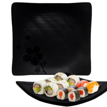 Imagem de Prato Quadrado Restaurante Sushi Melamina 18cm Preto