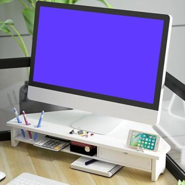 Imagem de Suporte De Monitor Triangular, Prateleira De Canto De Madeira Cortada Com Gavetas, Rack De Armazenamento De Organização De Escritório Para Laptop