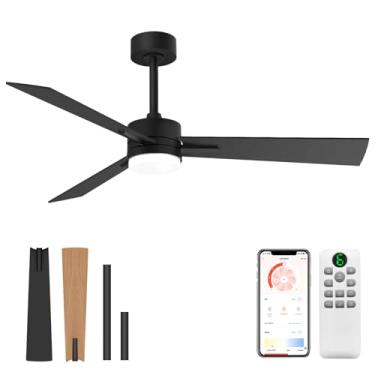 Imagem de GESUM Ventiladores de teto de 42 polegadas com luzes, controle remoto/aplicativo, motor CC reversível, listado em ETL regulável 3CCT, temporizador sem ruído, ventilador de teto preto com 3 lâminas
