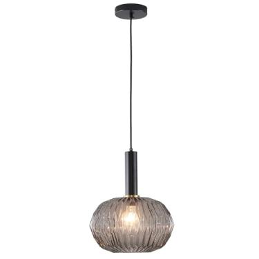 Imagem de FALINNEAD Luminária pendente de vidro cinza luminária pendente 29,5 cm luzes de suspensão modernas para cozinha, ilha, sala de jantar, quarto