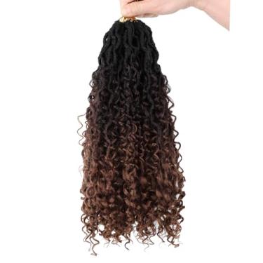 Imagem de 8 pacotes de cabelo de crochê Goddess Faux Locs para mulheres negras de 35,5 cm, hippie com pontas encaracoladas, estilo protetor River Locs, extensões sintéticas de dreadlocks 1B/4/30