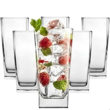 Imagem de Conjunto de copos quadrados de vidro de 320 ml, adequados para sumos, água e bebidas gaseificadas