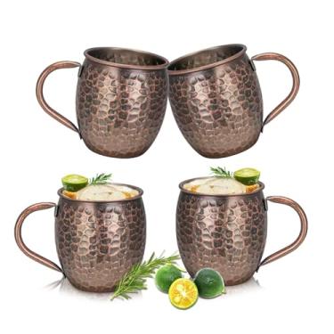 Imagem de UNISWEET Conjunto de 4 canecas de mule Moscou, caneca de cobre com padrão de pedra galvanizada, forro de aço inoxidável 304, perfeita para vinho, cerveja, bebida fria, bar, festa, presentes (cobre