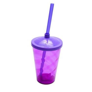 Imagem de 5 Copos Twister Com Tampa e Canudo Cristal Colorido 400ml - M&Ca Plást