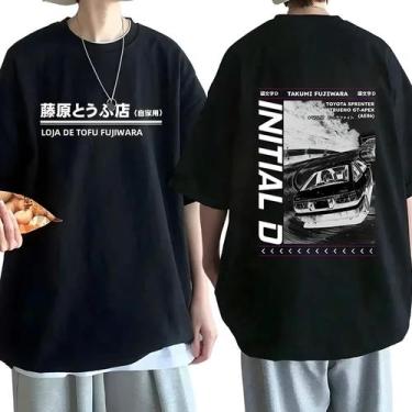 Imagem de Camiseta Unissex Dupla Face Anime Drift AE86 Initial D Com Gola Redond