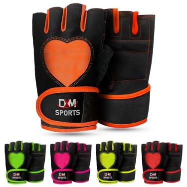 Imagem de DXM SPORTS Luvas de treino para mulheres e homens com suporte de pulso - luvas de levantamento de peso para academia, ciclismo, treinamento - luvas de exercícios para mulheres (laranja, média)