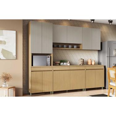 Imagem de Cozinha Modulada Completa Simone Mendes 5 peças (2Aéreos+2Balcões+1Paneleiro) C5P114 Carvalho/Cinza - Nesher