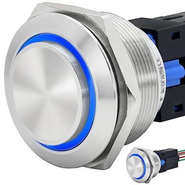 Imagem de ZJWZJH Interruptor De Botão Momentâneo 30 Mm, Azul, Cabeça Redonda Alta, À Prova D'Água Ip67, Aço Inoxidável, Anel Olho Anjo, Led, Iluminação, 12 V, 1,18" Furo Montagem, 1No1Nc Com Soquete