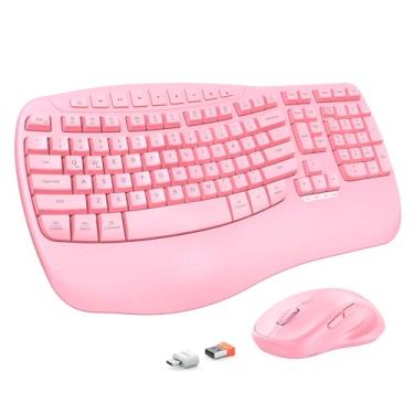 Imagem de MEETION Combo ergonômico de teclado e mouse sem fio, teclas onduladas, digitação natural, teclado sem fio de 2,4 G com descanso de pulso, 4 mouse óptico DPI ajustáveis, para computador/laptop/Windows