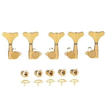 Imagem de Afinadores de baixo selados 18:1 canhotos 5 cordas 18:1 cavilhas de afinação para baixo canhoto máquinas de afinação de baixo compatíveis com baixo acústico/elétrico estilo Ibanez/Yamaha dourado 3L/2R