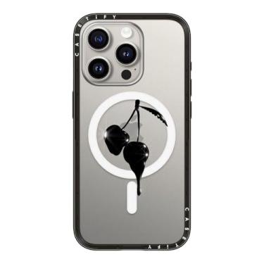 Imagem de CASETiFY Capa compacta para iPhone 15 Pro [fina e elegante/compatível com Magsafe/1,2 m. 2X proteção contra quedas de grau militar] - Cereja noturna - preto transparente