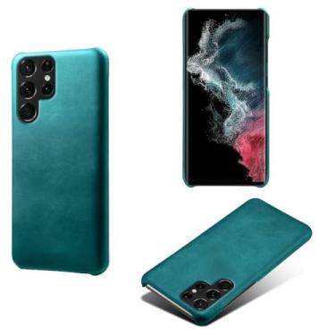Imagem de Capa para Samsung Galaxy S23 ULRTA,Proteção contra quedas,Casca de volta de cor sólida simples,Design de couro de imitação de plástico-Green