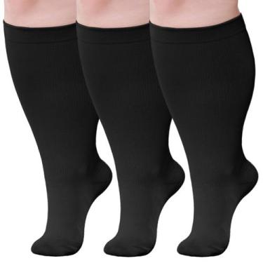 Imagem de Meias de compressão BODALA Wide Calf Plus Size 20-30 mmHg 3 pares