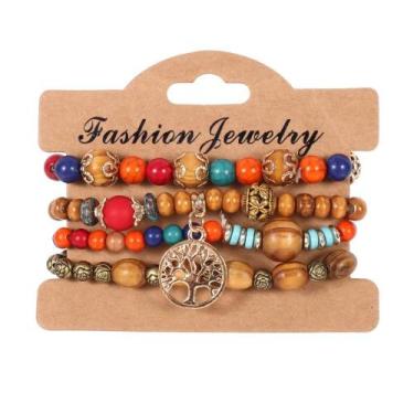 Imagem de Conjunto De Pulseiras Boho Femininas Com Contas De Madeira, Pingente Á