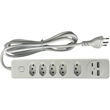 Imagem de Filtro de Linha Multifuncional 5 Tomadas Espaçadas | 2 USB + 2 Tipo-C | Bivolt | Antichamas & Carregamento Rápido 2.4A