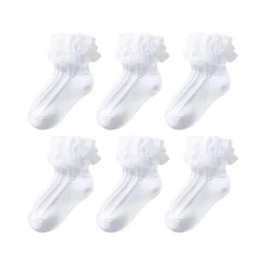 Imagem de Meias De Algodão Com Renda E Babados Para Meninas, Estilo Princesa, Co