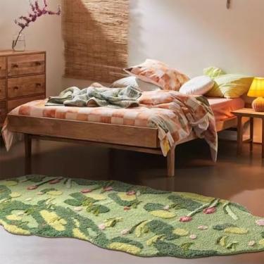 Imagem de Tapete de musgo floral 3D, tapete longo super macio e antiderrapante para quarto, sala de estar, varanda de banheiro, decoração estética, tapete de cabeceira desgrenhado para piso interno e externo