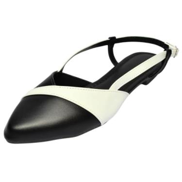 Imagem de Sapatilha Feminina Bico Fino Slingback Confortável Aberta Atrás sem Salto Elegante para Trabalho numeração 40–44 (Preto e Branco, BR, Adulto, Numérico, 42)