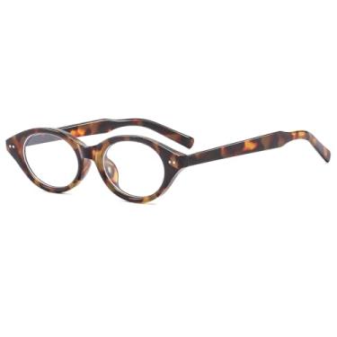 Imagem de LJCZKA Óculos De Grau Gatinho Retrô Feminino, Com Bloqueio Luz Azul, Armação Oval Pequena, Anti-Fadiga Ocular, Para Computador (Leopardclear)