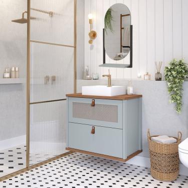 Imagem de Armário Banheiro 80cm Mdf Pistache Porta Gav Espelheira Cuba