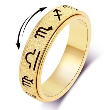 Imagem de Anel Fidget Spinner para Alívio da Ansiedade: Design de Símbolo de Horóscopo de Aço Inoxidável Estilo de Banda Delicada Ouro Prata Preto Tamanhos 5-10, 5-10, Aço inoxidável, Sem pedra preciosa