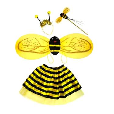 Imagem de oshhni Kit de fantasia de abelha infantil, asas, chapéu, saia, varinha para baile de máscaras, carnaval, crianças, Amarelo