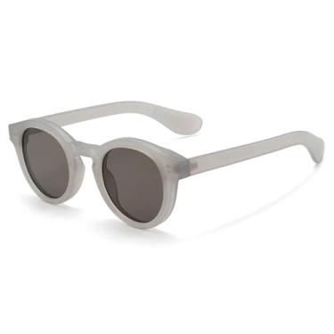 Imagem de JRLLFD Óculos de sol redondos com armação de areia e lentes transparentes, estilo punk, com armação de areia, estilo retrô, com rebites e decoração UV400 (cinza areia)