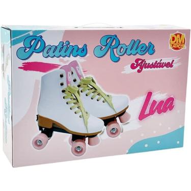 Imagem de Patins Roller Ajustavel Lua Branco e Rosa 31-34 - DM Radical