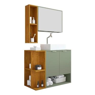 Imagem de Gabinete Banheiro Star 2 Portas com Espelheira e Cuba Dalla Pistache/naturale