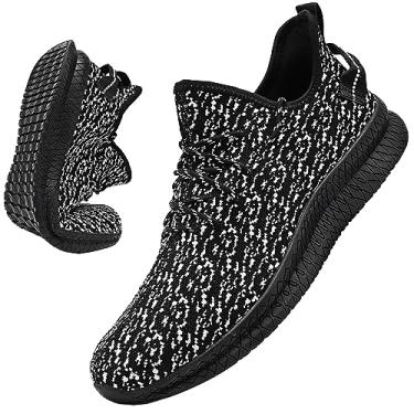 Imagem de VNANV Tênis masculino de caminhada, leve, respirável, antiderrapante, confortável, academia, tênis, atlético, moderno, masculino, Preto, branco, 46