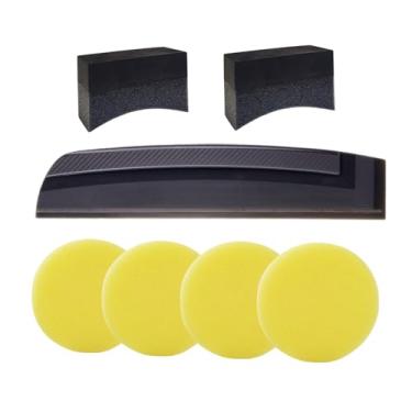Imagem de LXQTAO Ferramenta de limpeza de carro - um raspador macio integrado e produto de limpeza adequado para janelas, pneus, etc. (raspador preto + esponja amarela + esponja preta cinza)