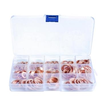 Imagem de MotiveTech Kit sortido de 300 arruelas de cobre, retentores de óleo, juntas, bombas, linhas, plugues de reservatório, marinhos para anéis de vedação M20,